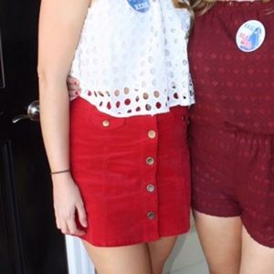 Forever 21 Red Corduroy Button Front Mini Skirt